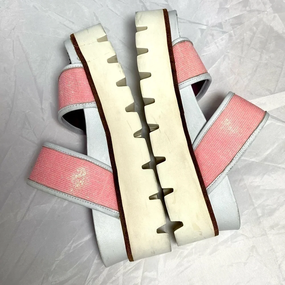 Y2K Ursula mascaro chunky platform slide sandal with pink sparkly straps size 6